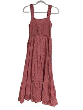 August Sky Pink Smocked Midi Dress Size Small | Feminine Cottagecore Boho Style